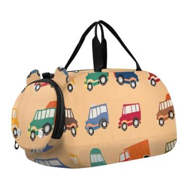 Imagem de Bolsa esportiva para meninos, flamingos aquarela, praia, fim de semana, bolsa de viagem para meninas, bolsa de viagem, academia, bagagem infantil, Carros, caminhões, desenhos animados coloridos