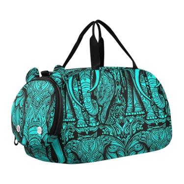 Imagem de Bolsa esportiva para meninos, estampa de lobo cinza, animais selvagens, bolsas de viagem para meninas e meninas, Elefante oriental azul-petróleo, Clássico