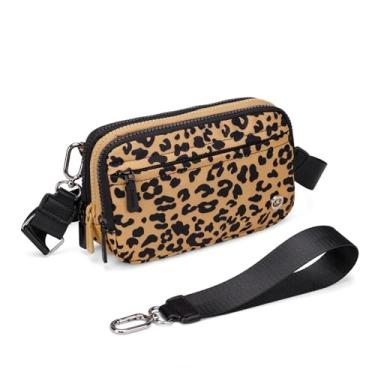 Imagem de Jooniter Carteiras de pulso para mulheres, bolsas transversais quadriculadas para mulheres, bolsa de mão de ombro de nylon com alça ajustável, A6 - Leopardo marrom, 7.48" x 4.72" x 2.16"