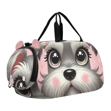 Imagem de Bolsa esportiva para meninos, fofa, coala, pôr do sol, romance, fim de semana, para viagem, bolsa de ginástica, bagagem infantil, Adoráveis olhos de cachorrinho Schnauzer, Clássico