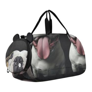 Imagem de Bolsa esportiva para meninos de fim de semana durante a noite, coalas abraçando chocolate, dia dos namorados, meninas, bolsas de viagem para crianças e danças, Arte engraçada de buldogue feliz