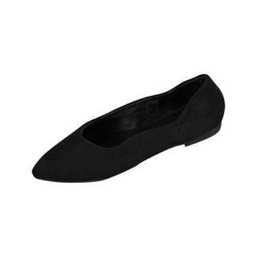Imagem de Tênis feminino moderno, casual, cor sólida, uso externo, fino, raso, boca rasa, camurça, Preto, 35