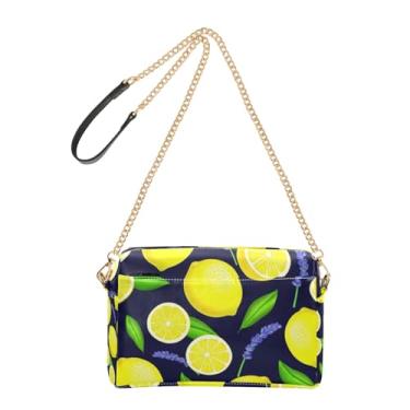 Imagem de Joitme Bolsa tiracolo feminina, amarela, limões e folhas verdes, bolsa de ombro de couro PU com alça de corrente