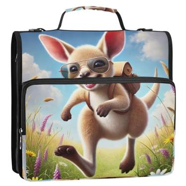 Imagem de Organizador de fichário de caminhada canguru feliz com zíper para atividades ao ar livre, 3 anéis, bolsa de fichário resistente com alça para portfólio escolar e suporte de pasta de anel