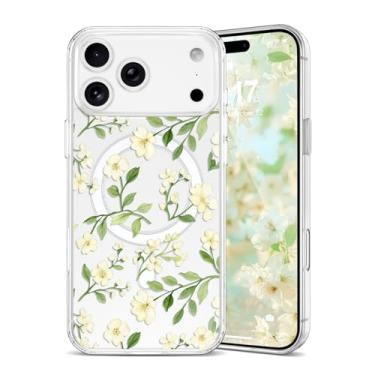 Imagem de EYZUTAK Capa magnética para iPhone 17 Pro Max com flores compatível com MagSafe, bonita floral elegante estética capa protetora fina transparente antiamarelamento para meninas e mulheres - bege