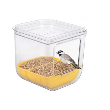 Imagem de YLMFTNU Alimentador automático de sementes de papagaio, alimentador de gaiola de pássaro sem bagunça, acessórios de gaiola de sementes transparentes com design destacável para pássaros pequenos e