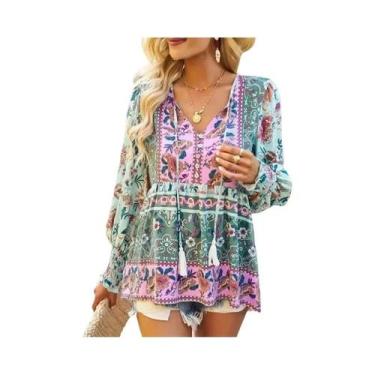 Imagem de Blusa Casual De Outono Para Mulheres plus Size Com Estampa, Decote Em 