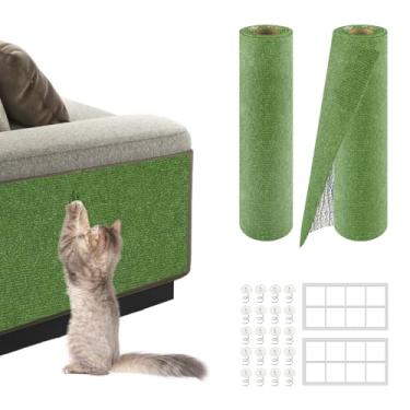 Imagem de 2 unidades, total de 199 x 40 cm, tapete antiarranhão para gatos, móveis e protetor de parede, tapete autoadesivo para cobrir a torre do gato e almofadas de substituição (verde)