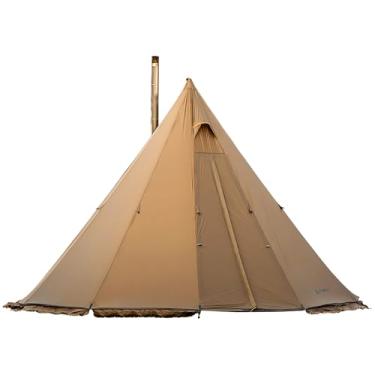 Imagem de POMOLY Tipi Tent Barraca quente de acampamento, circular 2 barracas portáteis de fogão de madeira pirâmide para 2 pessoas caminhadas, caça, mochilão (suportes circulares)