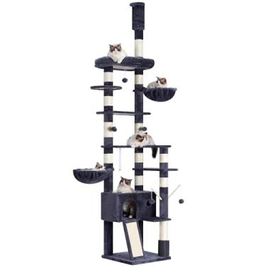 Imagem de Hey-brother Árvore para gatos, 240 a 297 cm, altura ajustável do chão ao teto, torre de escalada para gatos grandes e adultos com poste para arranhar, cando, cinza esfumaçado 0MPJ091G