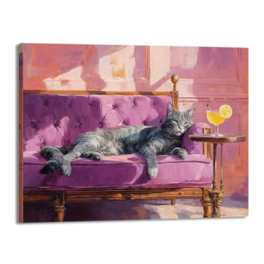 Imagem de Gato preto com Martini impressão de arte fofo gato peculiar coquetel bar decoração moderna casa cozinha arte de parede pintura em tela pôster estética (SKU5,12x16 polegadas = (30x40 cm), emoldurado