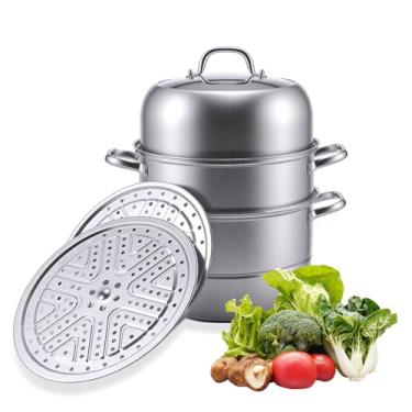 Imagem de lake tian Conjunto De Vaporizador Aço Inoxidável 3 Níveis Com Tampa Vidro, Funciona Gás, Grelha, Fogão, Lavável Na Máquina Lavar Louça (Novo Estilo 30 Cm/11,8 Pol.)