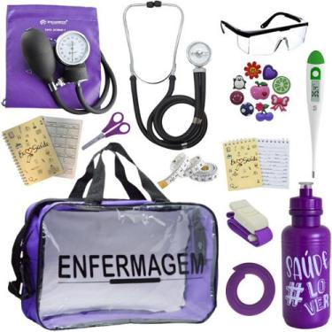 Imagem de Kit Enfermagem Transparente Academico Aparelho Pressao Bolsa Estetocóp