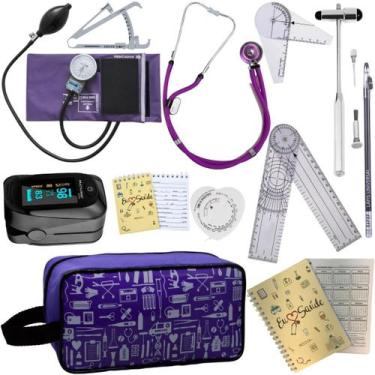 Imagem de Kit Fisioterapia Necessaire Estampada Goniometro Martelo Buck Fita Imc
