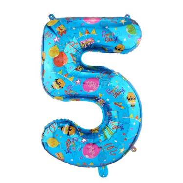 Imagem de Balão Número Azul 81,28cm, Grande Balão Filme Alumínio com Estampas Coloridas Desenhos Animados Decorações Festa Aniversário para Crianças Chá de Bebê Casamento Celebração Decoração (5)