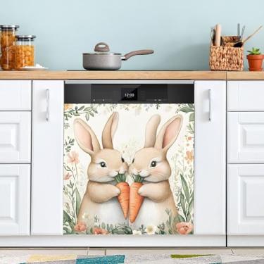 Imagem de SEHANY Capa magnética de conto de fadas fofo coelhinho da Páscoa, adesivos magnéticos decorativos antiarranhões para painel de geladeira e lava-louças, decoração de flores de fazenda de cozinha