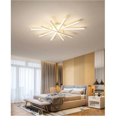 Imagem de Luminária de teto moderna com controle remoto, LED, para sala de estar, quarto, com temperatura de cor ajustável e iluminação quente, ideal para sala de jantar e cozinha (branca, 5 lâmpadas)