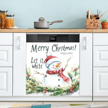 Imagem de xigua Linda capa magnética de boneco de neve de Natal, adesivos magnéticos decorativos antiarranhões para painel de geladeira e lava-louças, decoração personalizada de cozinha doméstica 58 x 66 cm