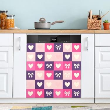 Imagem de ATTX Fita quadriculada Valentine capa magnética para lava-louças | Adesivo decorativo de eletrodomésticos de 58 x 66 cm para armários domésticos e eletrodomésticos #230