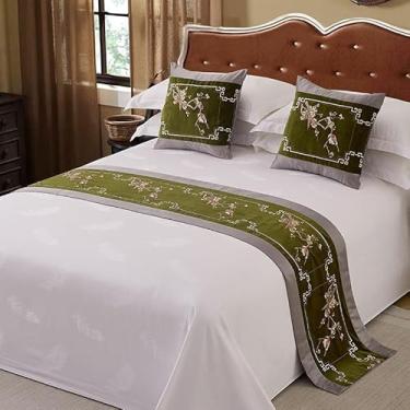 Imagem de HSTANGKY Lençol de Cama de Hotel Camas de Cama Minimalista Luxo Pedal Lenço Resistente à Cor Protetor de Cama Moderno Decorativo Colchas para Cama Twin Queen King Size - Verde. ||50 x 260 cm para cama