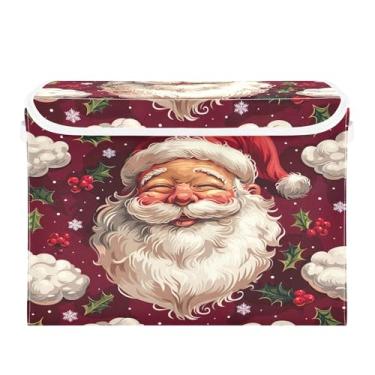 Imagem de SEHANY Linda caixa de armazenamento de Papai Noel de Natal com tampas e alças, organizador de cestas de armazenamento de tecido dobrável, caixas de armazenamento de cubos grandes para roupas, cobertor
