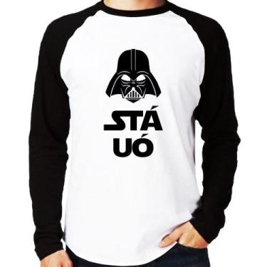 Imagem de Camiseta Raglan Stá Uó Manga Longa - Foca na Moda, Branco, Preto, GGG
