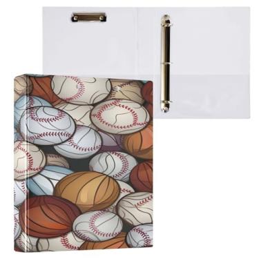 Imagem de ATTX Fichário de 3 anéis com padrão de bolas de beisebol, 3 cm para papel tamanho carta, 21,6 cm x 28 cm, fichários com três argolas com prancheta para material de escritório #603