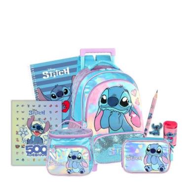 Imagem de Kit Mochila Stitch Rodas Lancheira E Estojo Box Holográfico, Azul