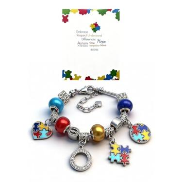 Imagem de 72ore Pulseira de autismo, pingente de conscientização do autismo, presente de suporte de joias para mulheres e homens, Large, Zinco, Sem Pedra Preciosa