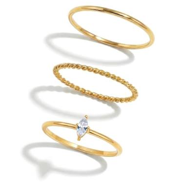 Imagem de BENIQUE Anéis de empilhamento delicados em ouro 18K para mulheres, pulseira fina de 1 mm com pequenas pedras de zircônia cúbica, aço inoxidável banhado a ouro não manchado, corte de coração de pera