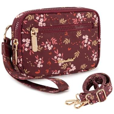 Imagem de Montana West Carteira de pulso feminina de nylon RFID, pequena bolsa tiracolo para celular, com compartimentos de cartão integrados para presente, Borgonha