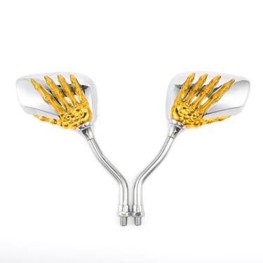 Imagem de 2 peças de espelho retrovisor universal para motocicleta com parafuso de liga de alumínio scooter esqueleto reajuste manual espelhos laterais para motocicleta (amarelo)