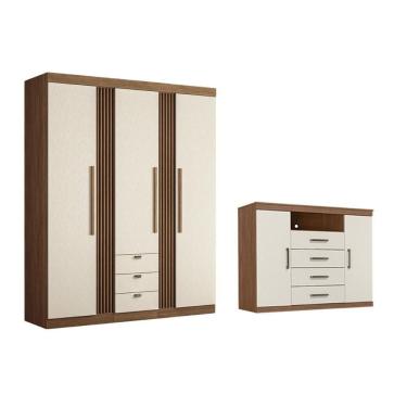 Imagem de Guarda Roupa +cômoda 2 Peças Qc317 Jatoba/areia - Santos Andirá