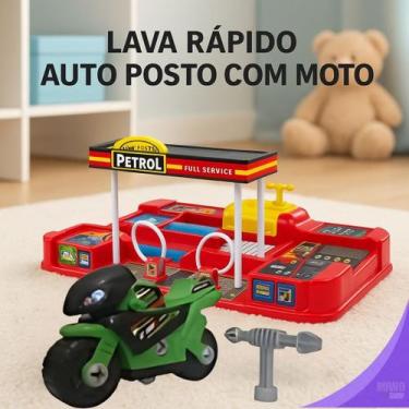 Imagem de Lava Rápido Auto Posto Infantil com Moto Brinquedo Interativo Água de 