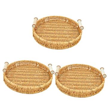 Imagem de 3 peças de vegetais caseiros de vime multifuncional para servir lanches tigelas de mesa imitação de cestas de armazenamento de frutas de mesa biscoitos duplos redondos com diversos alimentos tecidos à