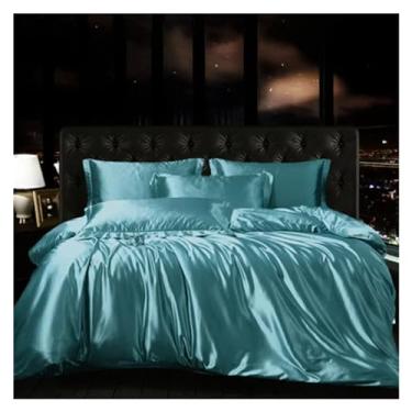 Imagem de Conjunto de capa de edredom Queen de seda de amoreira e seda com lençol de elástico, conjunto de cama king size de luxo (G US King 4 peças)