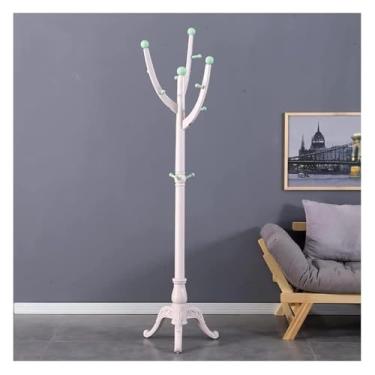 Imagem de SLGGPJBU Cabideiro elegante, suporte de madeira estável, cabideiro vertical, suporte multifuncional para árvores com ganchos para casacos, chapéus, cachecóis