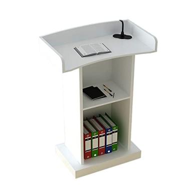 Imagem de ZDJZMGZ Suporte de pódio de púlpito de púlpito de chão, suporte de pódio, suporte de pódio, suporte de madeira de pódio, mesa de recepção para alto-falantes com prateleira de armazenamento,