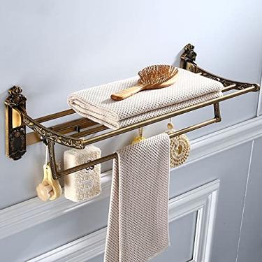 Imagem de Toalheiro Toalheiro Toalheiro de alumínio bronze antigo com gancho, prateleira de banho suporte de toalha ativo, prateleiras dobráveis montadas na parede prateleira de toalha
