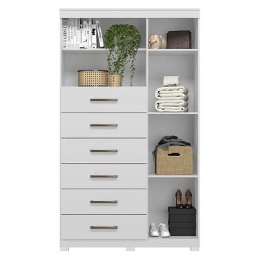 Imagem de Comoda 1 Porta 6 Gavetas Marabá Com Pés Branco Brilho - Santos Andirá