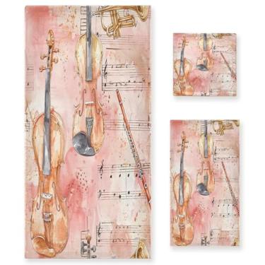 Imagem de xigua Conjunto de toalhas de banheiro de instrumentos musicais vintage absorvente macio 3 peças toalha de banho toalha de mão toalhas decorativas para banheiro, academia, hotel, praia, piscina