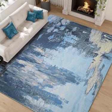 Imagem de ULTSOFE Tapetes laváveis à máquina, 15 x 23 cm, tapete azul para sala de estar, sala de jantar, quarto, tapetes antiderrapantes tapetes grandes para casa, escritório, berçário