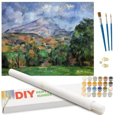Imagem de Kit de pintura de montanha por números para adultos - Pintura DIY Mont Sainte-Victoire em tela enrolada 40,6 x 50,8 cm, conjunto de tinta acrílica, adequado para iniciantes, arte cênica para decoração