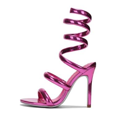 Imagem de Cape Robbin Sandálias femininas de salto alto com tiras em espiral de bico aberto, douradas, Fúcsia, 36