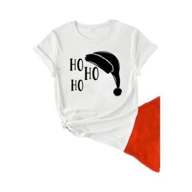 Imagem de Camiseta Gráfica De Natal Para Mulheres Com Estampa De Papai Noel, Est