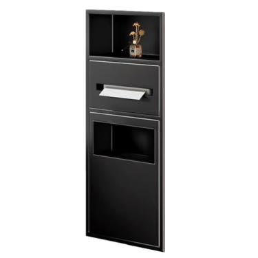 Imagem de Organizador de prateleira de nicho de banheiro de aço inoxidável embutido, alcova de chuveiro preta com caixa de lenços - ideal para cozinha, sala de estar, quarto (70 x 28 x 13,5 cm)