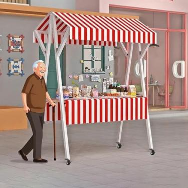 Imagem de Carrinho móvel dobrável para fornecedores de alimentos com rodas - Carrinho de mão de lanche de ferro para festivais, eventos e vendas de comida de rua (vermelho, 59" / 150 cm) - Display portátil e