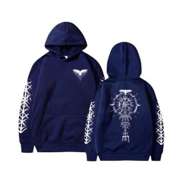 Imagem de Moletom Masculino Com Estampa De Corvo Viking, Casual E Esportivo, Alt