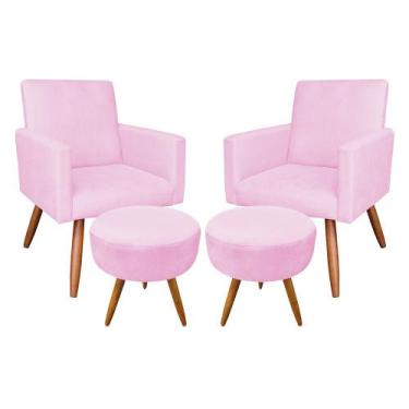 Imagem de Kit 02 Poltronas com 02 Puffs Larissa Suede Pés Palito Castanho D'Ross