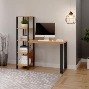 Imagem de Escrivaninha Em Mdf 5 Prateleiras 123 X 44 Cm Freijó/preto Fosco Pradel Dalla Costa